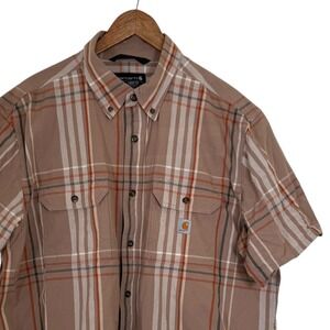 Mens XL Carhartt Loose Fit Midweight Short Sleeve Plaid Buttoned Shirt 105175